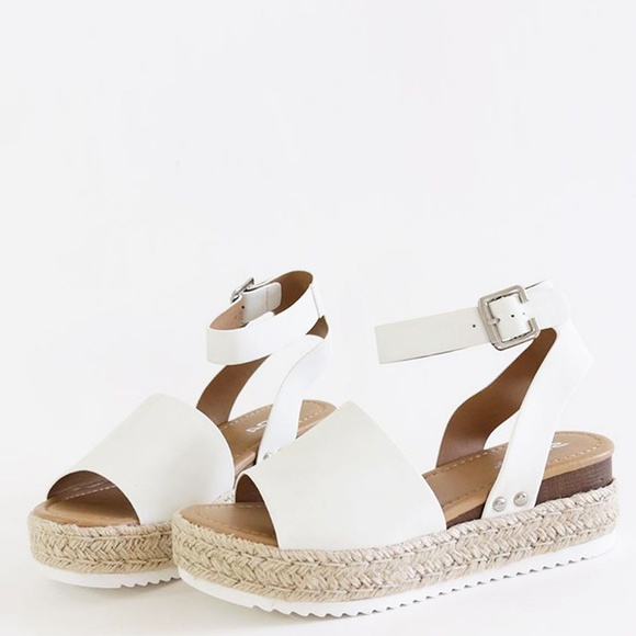 New🔥 White Espadrille Raffia Sandals Open Toe Ankle Strap Wedge Platform Heel - Picture 3 of 5